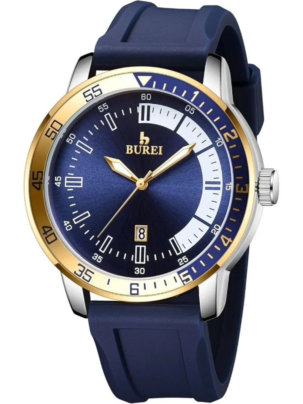 Men's Blue Gold Analog Quartz Silicone Waterproof Geometric Design Classic Watch
